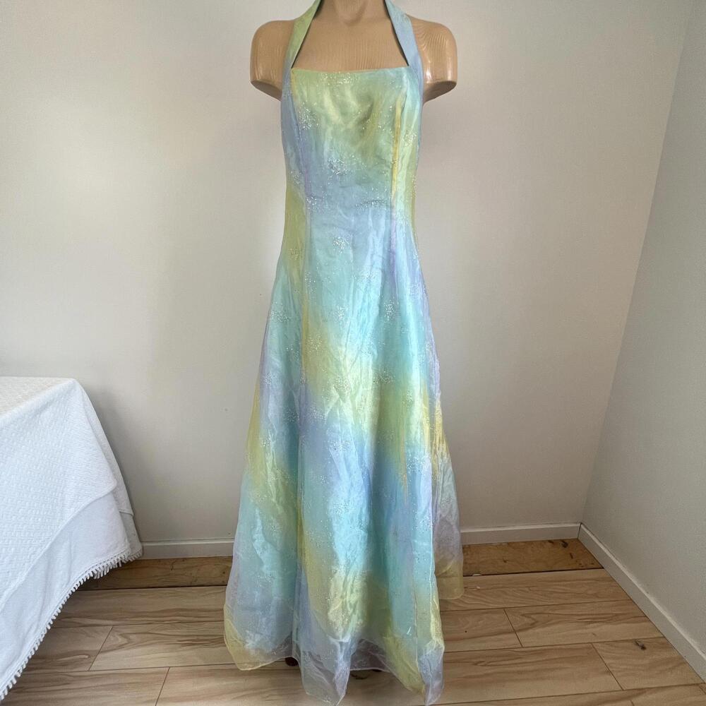Zum Zum Y2K Size Small Blue Gold Purple Sleeveless Maxi Dress Gown Prom Pale